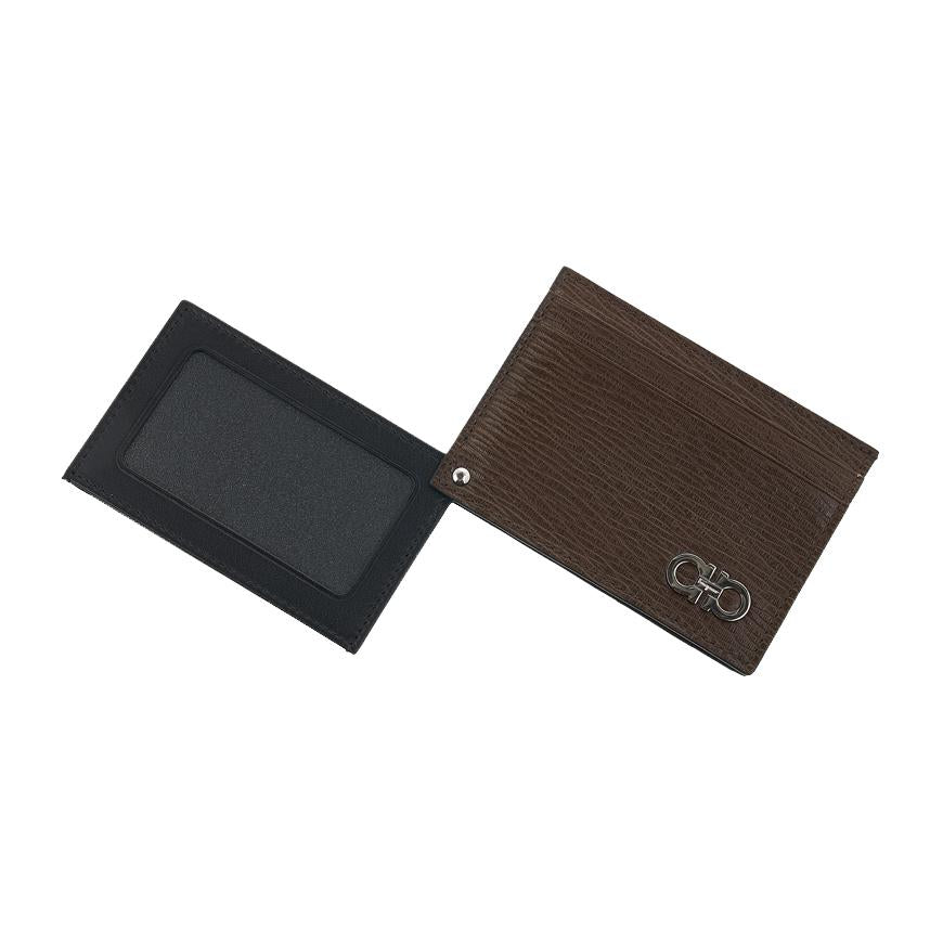 Ferragamo Men's Double Gancini Leather Card Holder 66 A061 BROWN 0753610 1