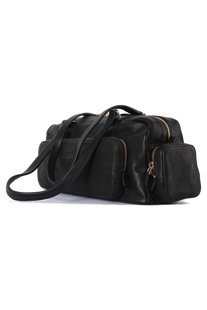 Miu Miu Black Washed Nappa Leather Pocket Tote Bag