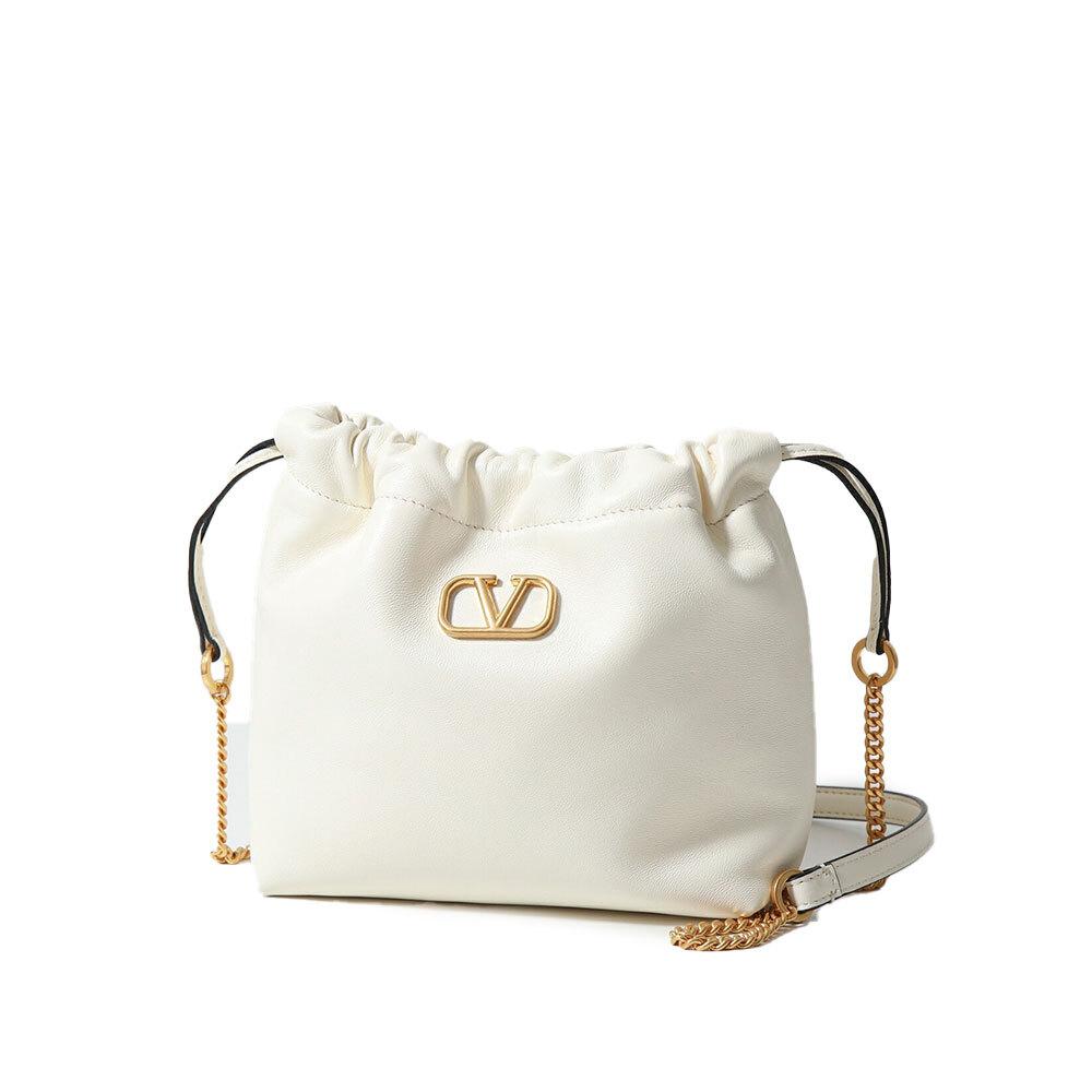 VALENTINO V-Logo Leather Bucket Crossbody Bag for Women Black