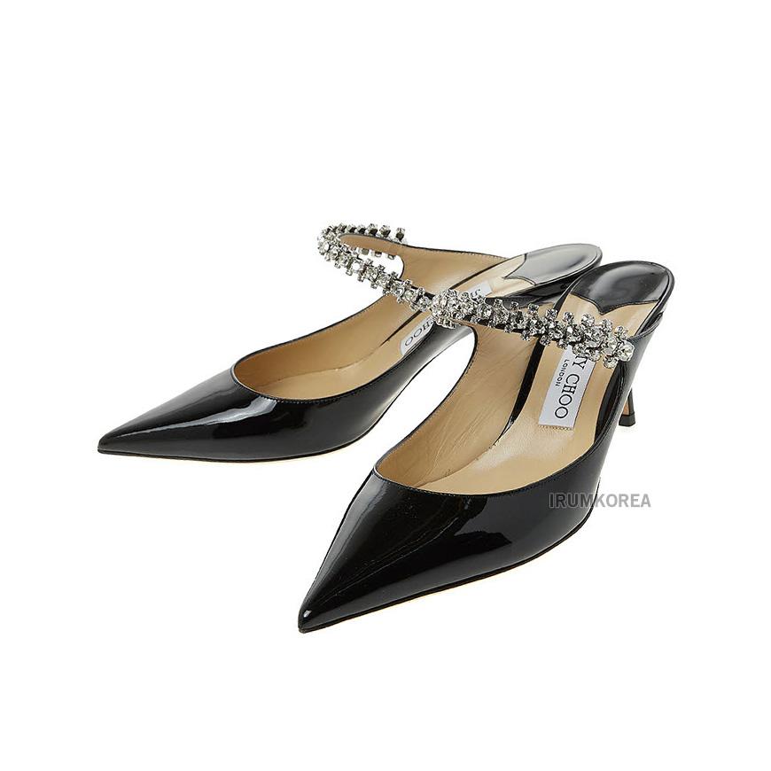 Jimmy Choo Crystal Strap Mule Slides for Women BING 65 PAT BLACK