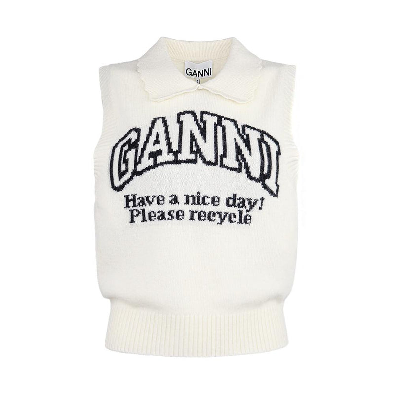GANNI Women’s Logo Wool Knit Vest with Collar K2463 135