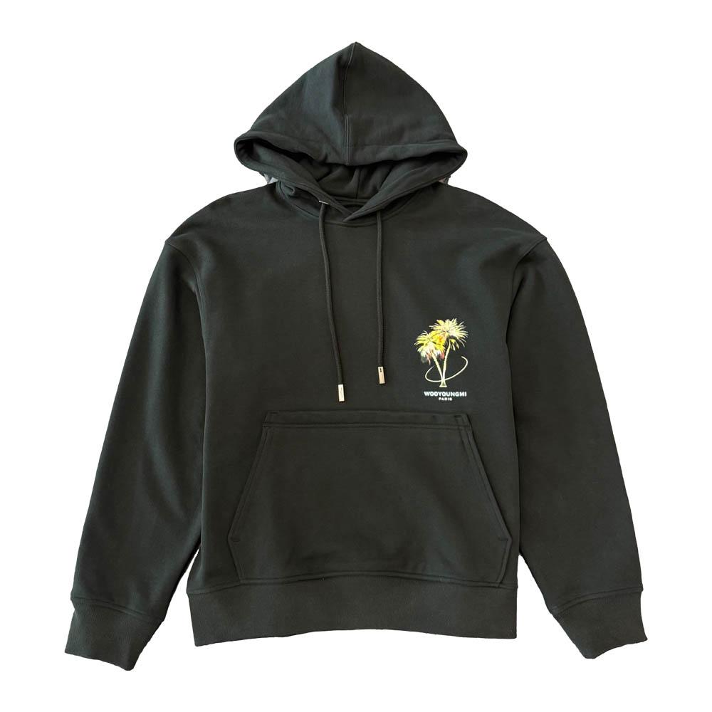 WOOYOUNGMI Black Palm Tree Graphic Hoodie W251TS34726B