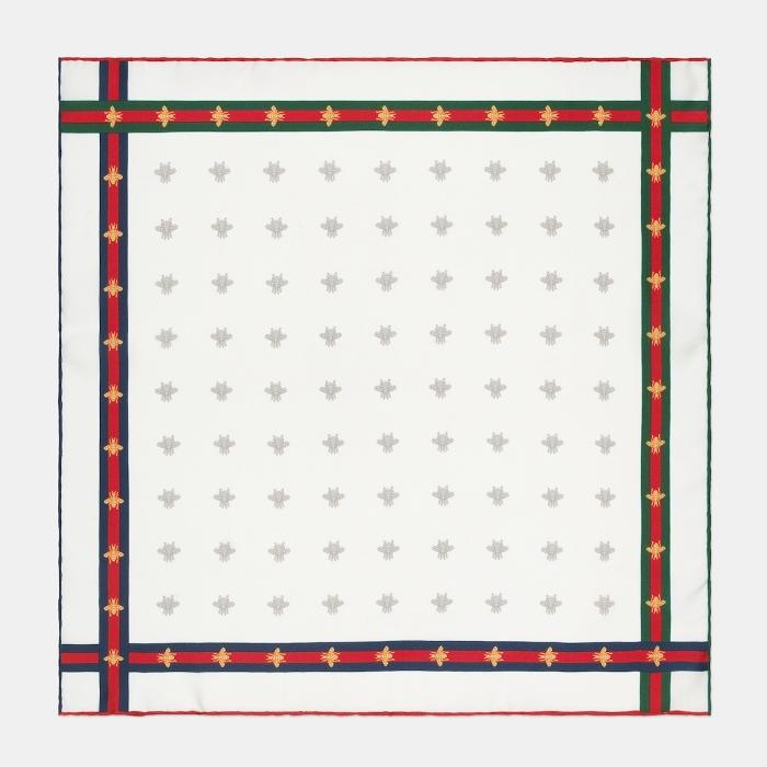 GUCCI Bee Pattern Silk Pocket Square Scarf