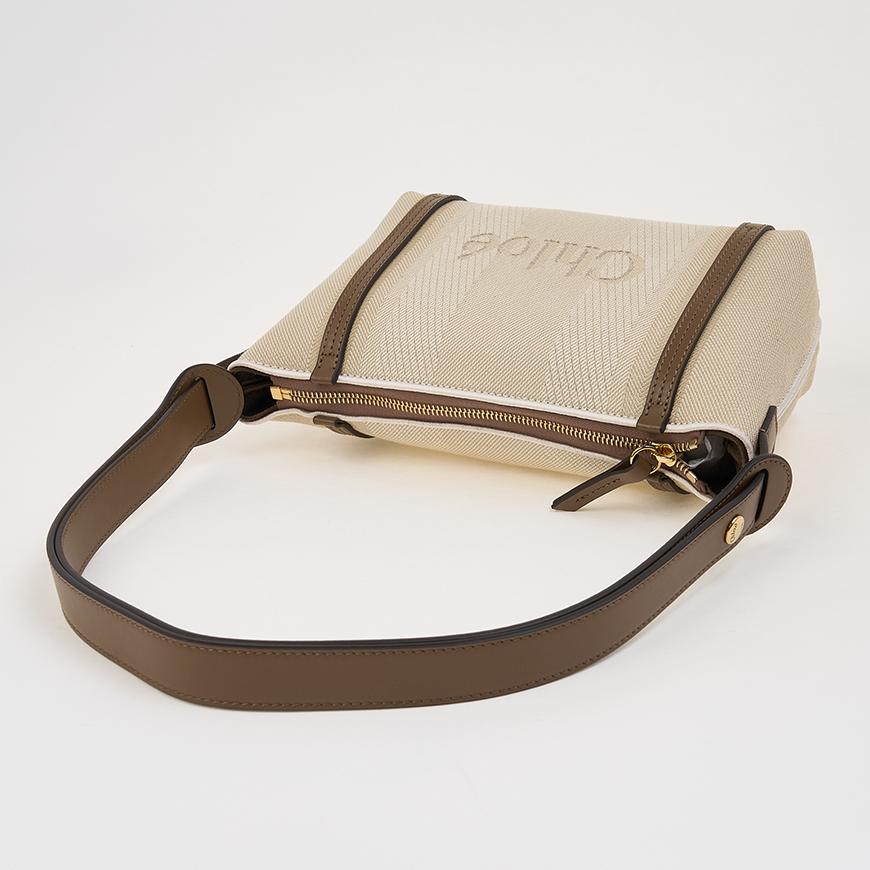 Chloe Canvas Carrie Shoulder Bag Women Beige