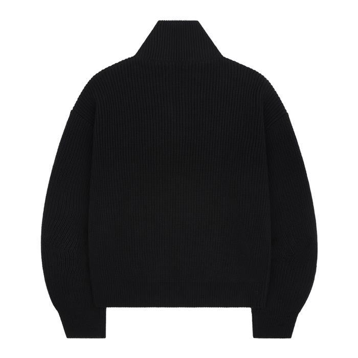 CELINE Black Ribbed Wool Trucker Turtleneck Sweater for Men
