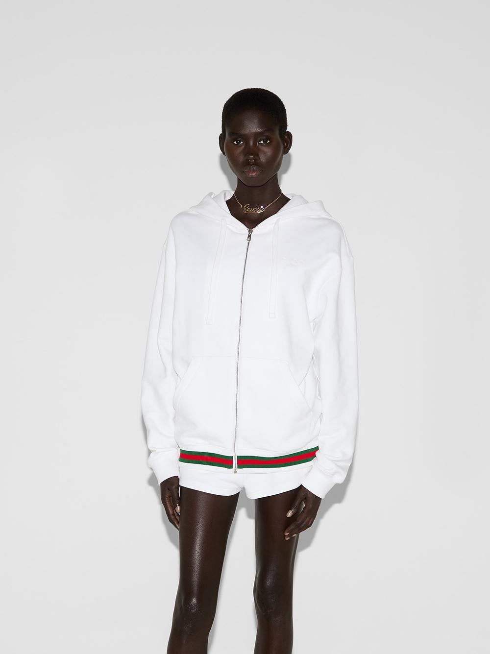 GUCCI Beige Logo Print Cotton Hoodie for Women