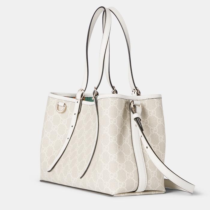 GUCCI GG Emblem Small Leather Tote Shoulder Bag Cream