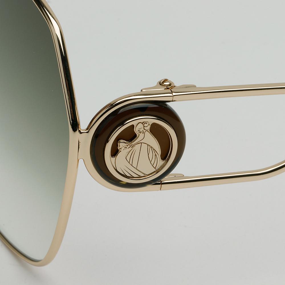 Lanvin Dark Green Square Sunglasses Gold Metal Frame Logo LNV129SLB 734