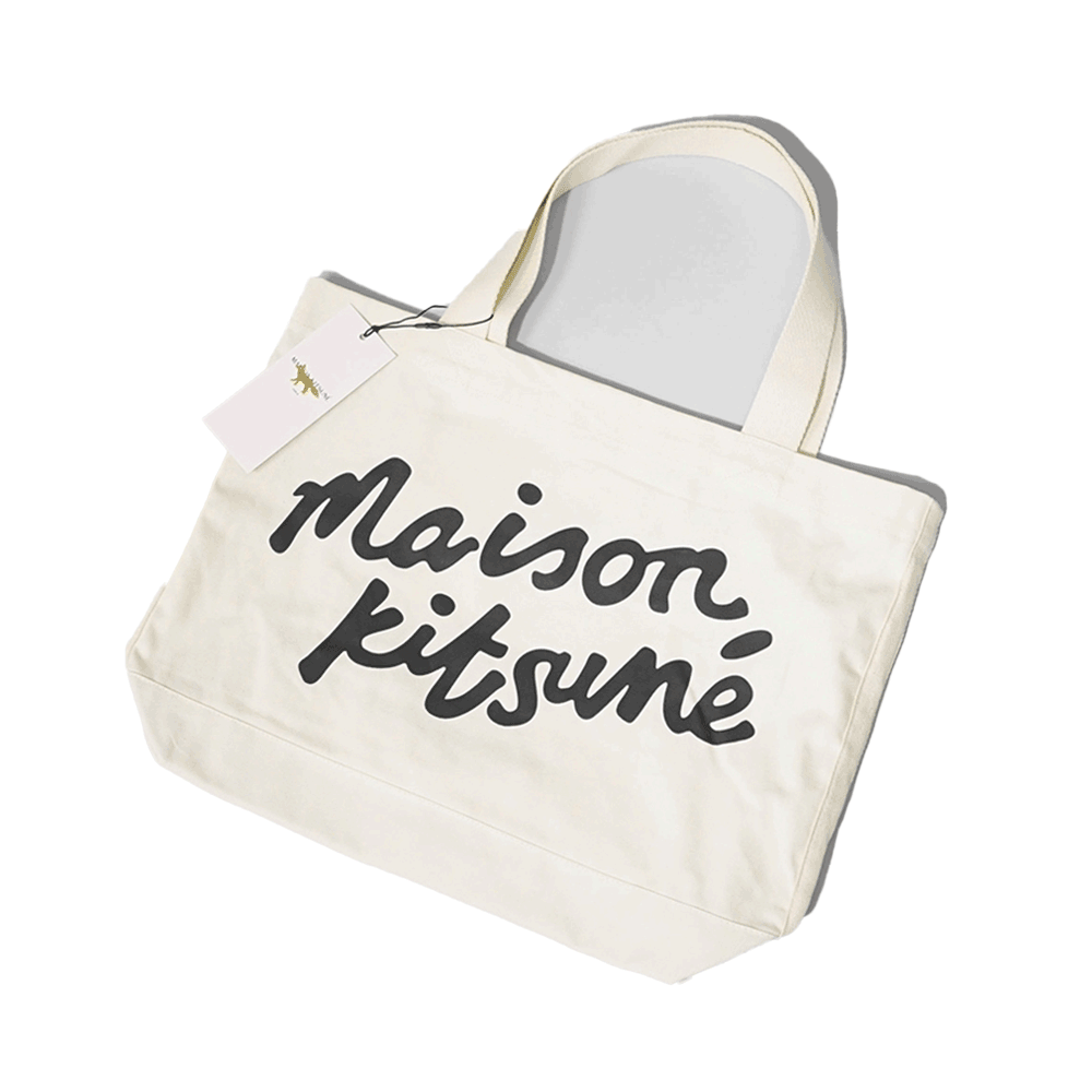 Maison Margiela Handwriting Print Eco Cotton Tote Bag Beige