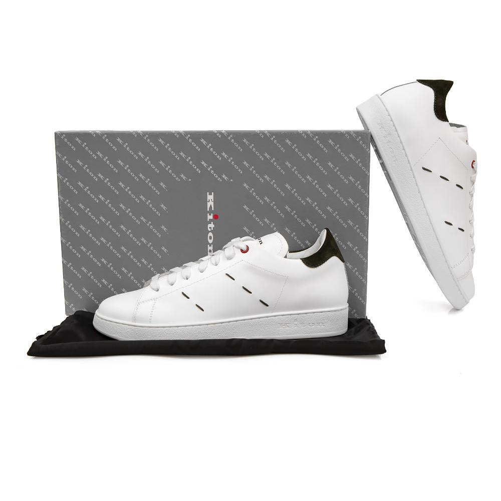 Kiton White Khaki Stitch Low-Top Sneakers 23FW USS0001 XC100507 BIANCO KHAKI