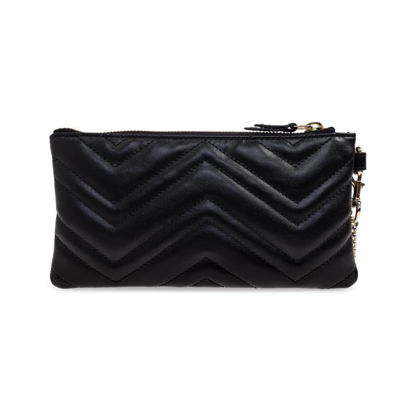 GUCCI Marmont Small Chain Pouch Black Leather Tote Bag