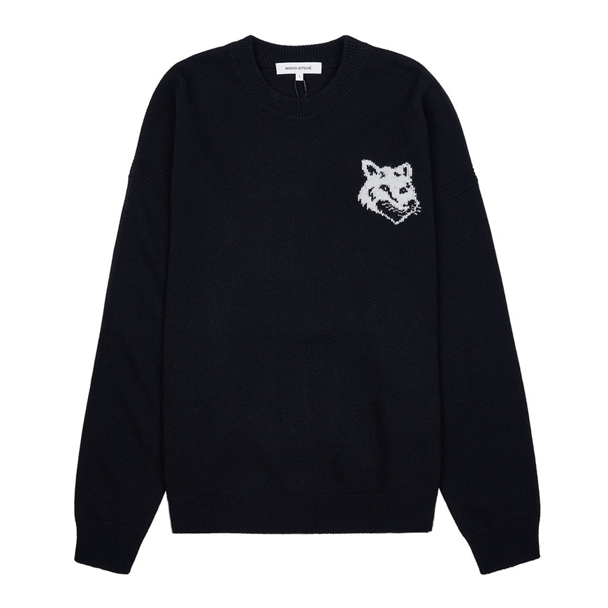 Maison Kitsune Men’s Fox Head Intarsia Comfort Crewneck Sweat LM00819KT1063 BK 2