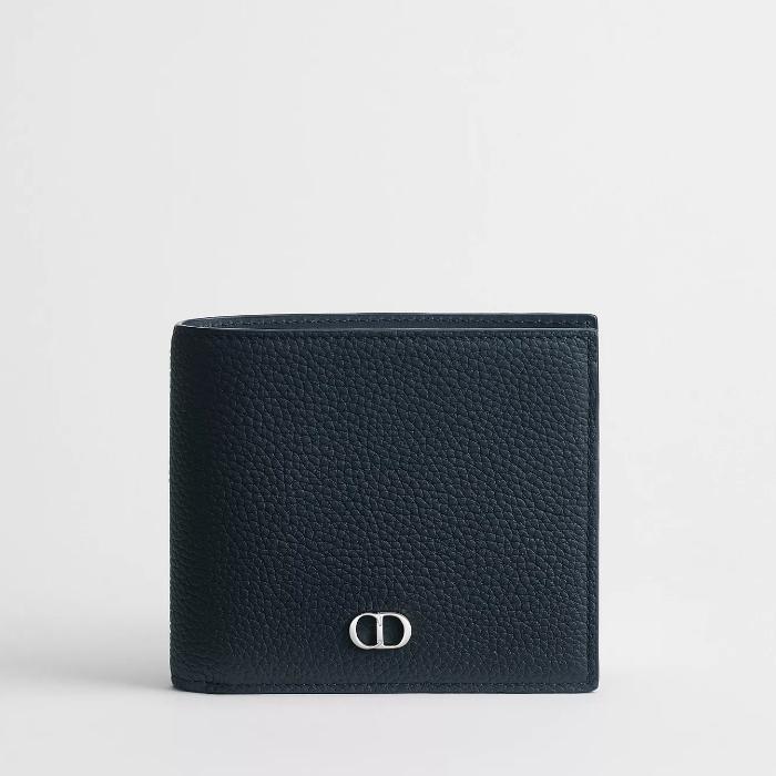 DIOR CD Icon Bifold Wallet Leather Navy Blue