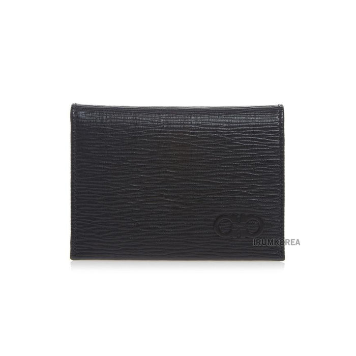 Ferragamo Gancini Leather Card Holder Black/Dark Gray Men’s