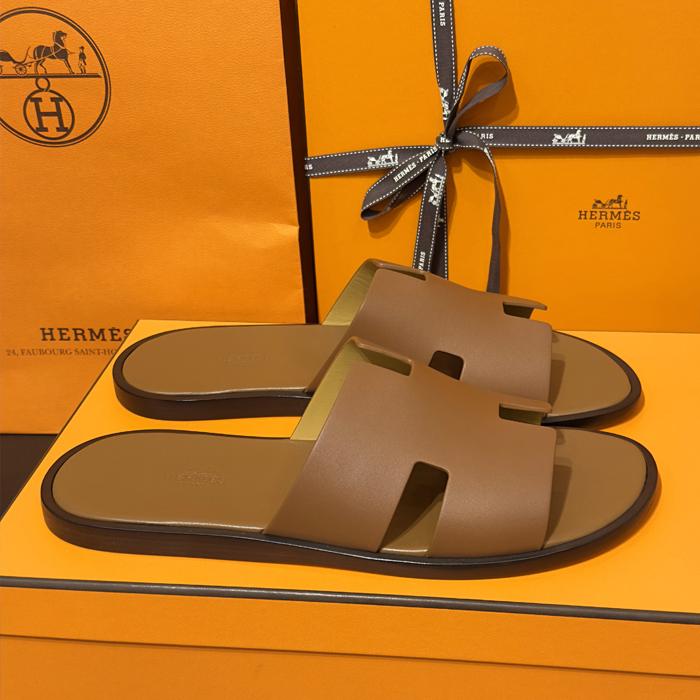 HERMES Izmir Calfskin Classic Gold Brown Sandals