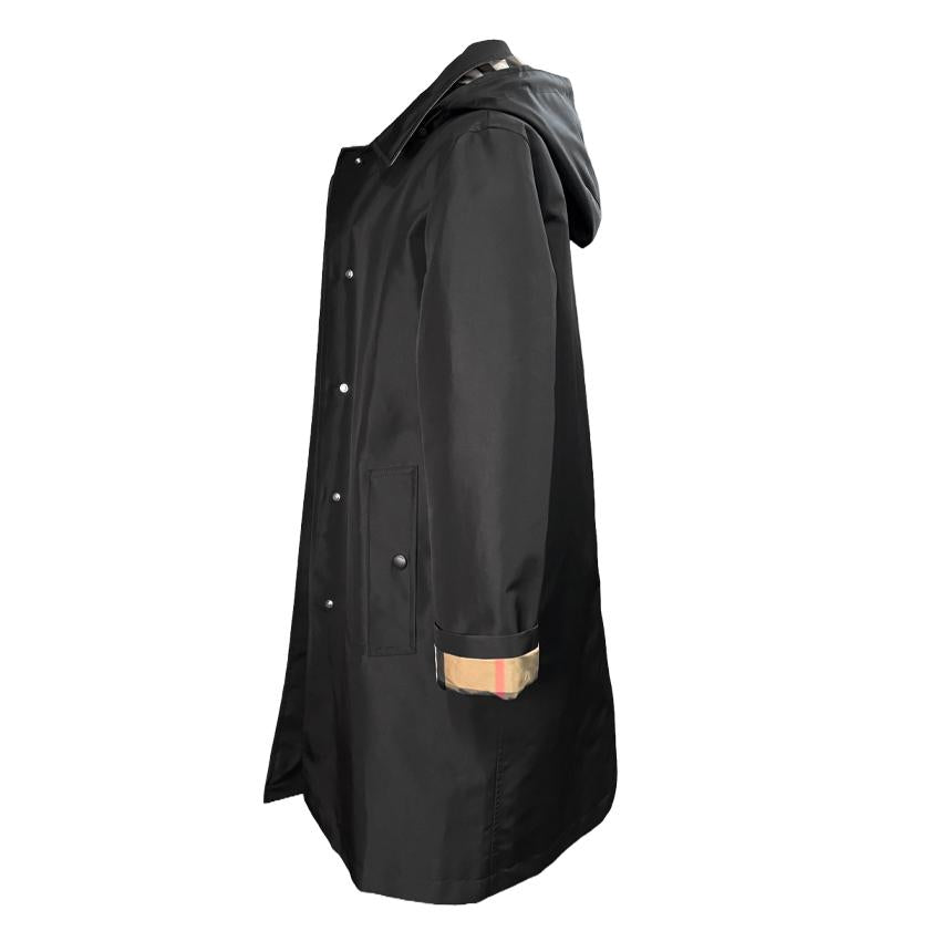 BURBERRY Black Trench Hooded Car Coat Oxclose