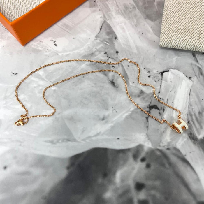 HERMES Mini Pop H Necklace Pop Ash Blanc Rose Gold