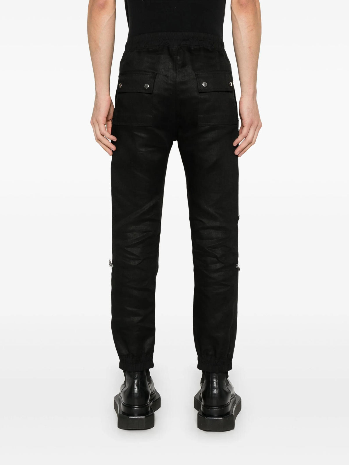 Rick Owens Black Coated Linen Twill Headon Joggers RU01E5368 TWL 09