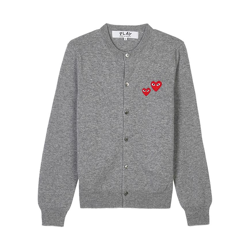 Comme des Garcons Grey Double Heart Patch Unisex Cardigan