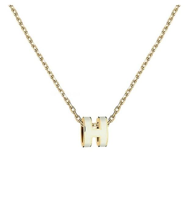HERMES Mini Pop H Necklace Gold Blanc White Pendant