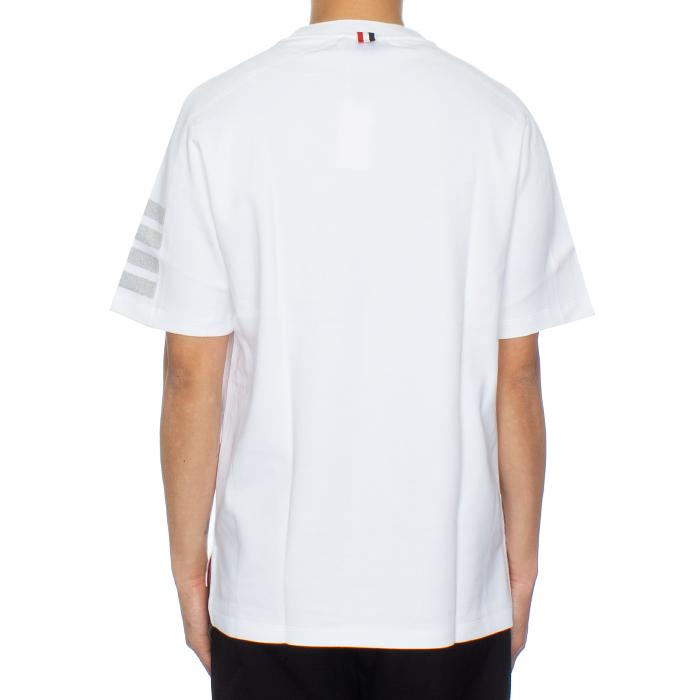 THOM BROWNE White Diagonal Stripe Short Sleeve T-Shirt