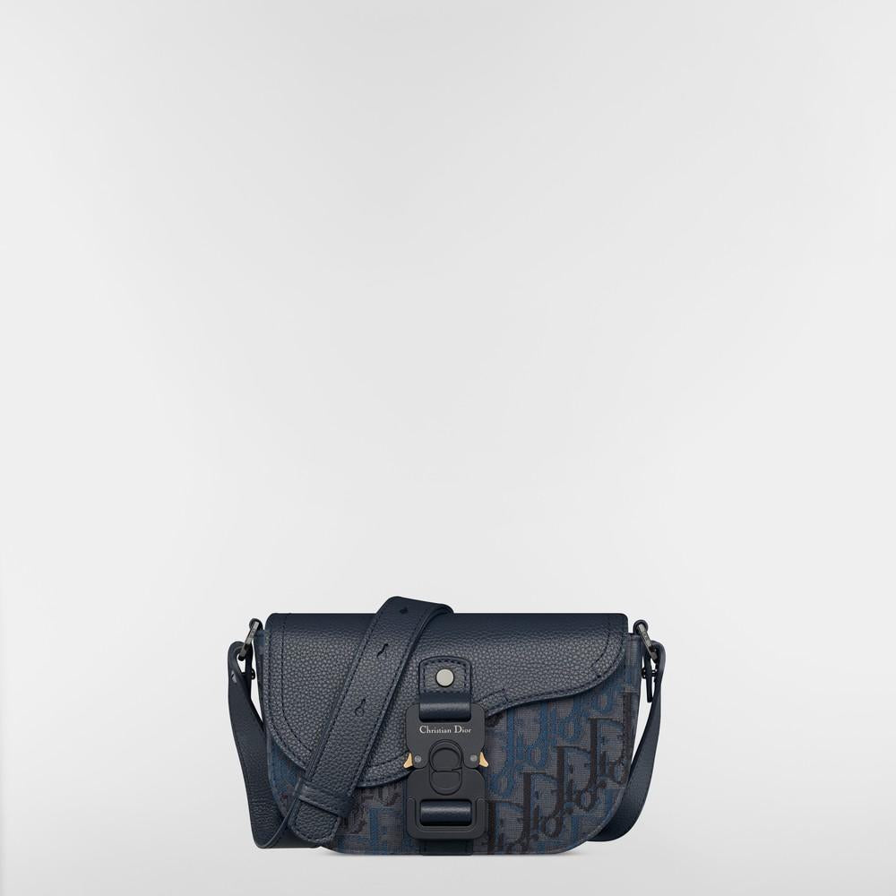 DIOR Deep Blue Oblique Jacquard Calfskin Mini Flap Strap Card Holder