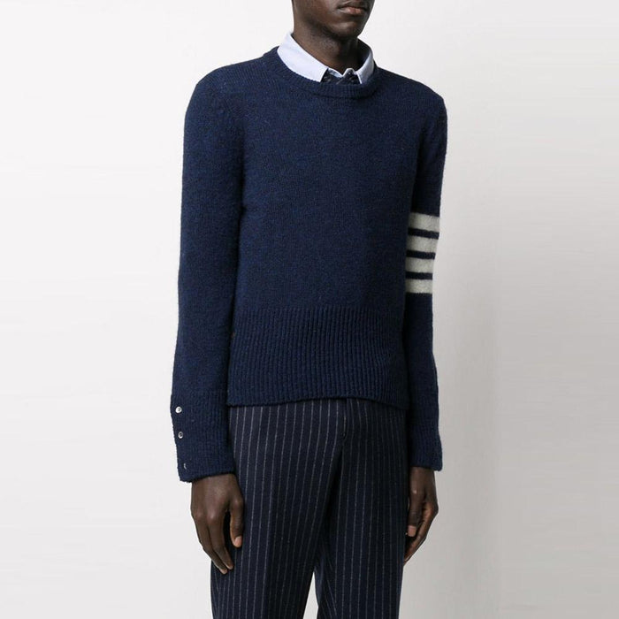 THOM BROWNE Navy Diagonal Stripe Wool Crewneck Sweater MKA093A 00278 415