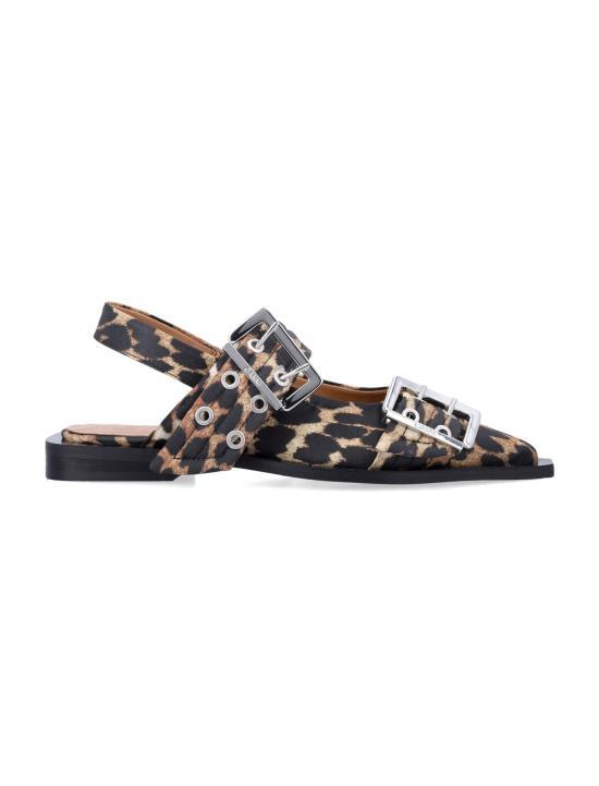GANNI Black Leather Ballet Flats S2947943 LEOPARD DOM