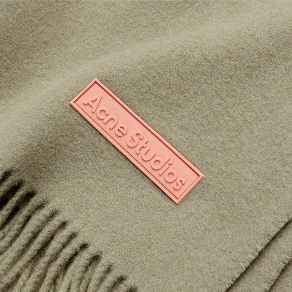 Acne Studios Logo Patch Slim Wool Scarf Khaki Green