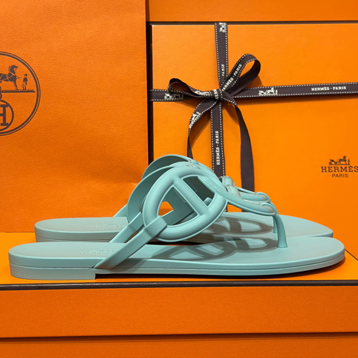 HERMES Egerie Sandals Black Green Mint Jelly Slides