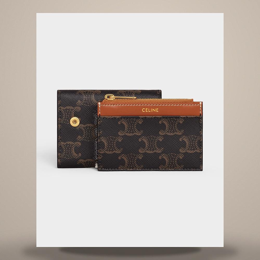 CELINE Triomphe Canvas Tan Compact Coin Card Wallet