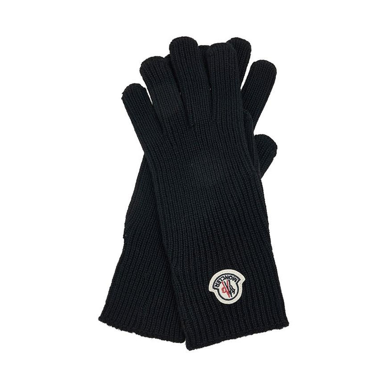 Moncler Unisex Wool Logo Patch Knit Gloves Black