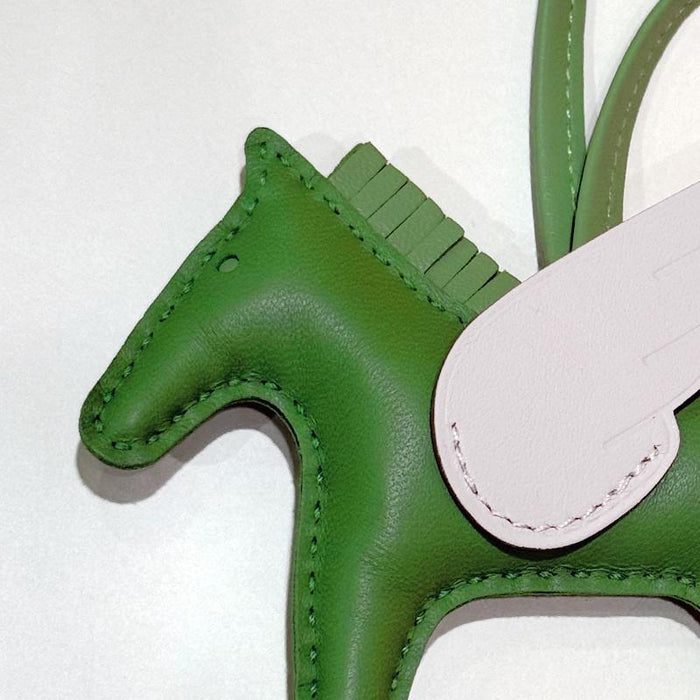HERMES Rodeo Pegasus PM Charm Green White Lambskin Calfskin Key Ring