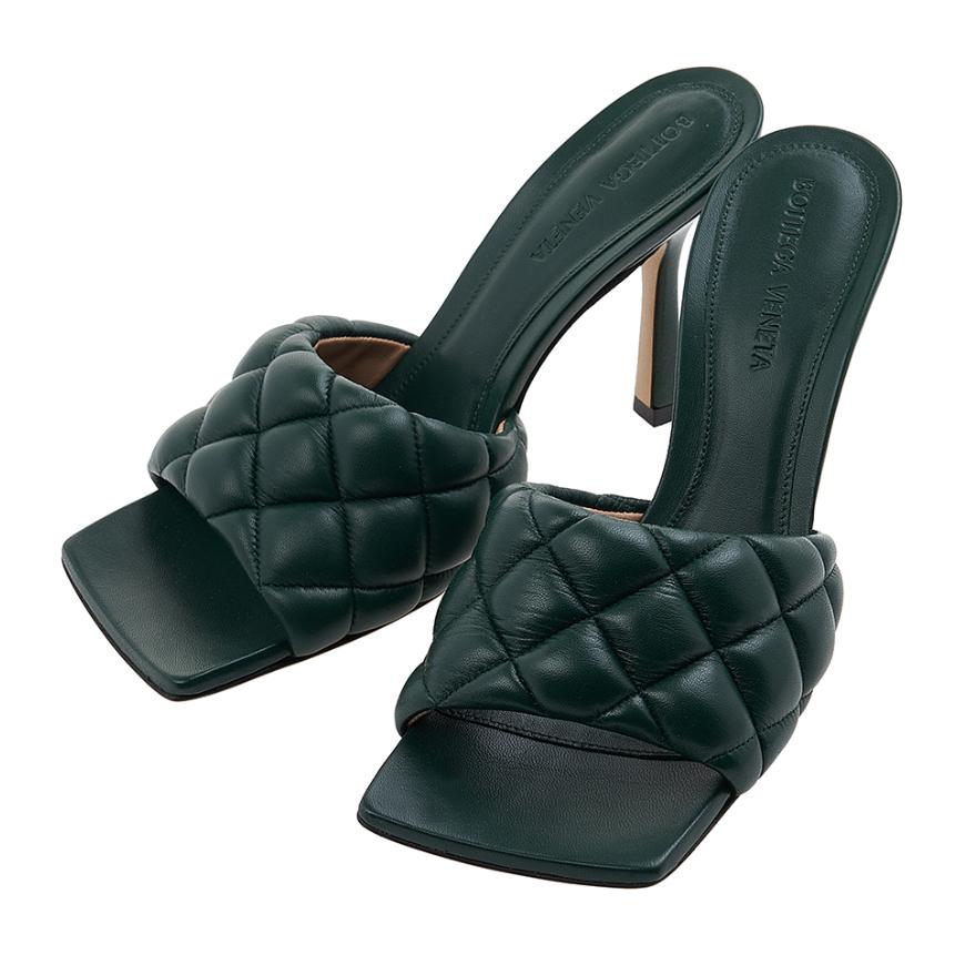 Bottega Veneta Padded Leather Heel Sandals Green Women