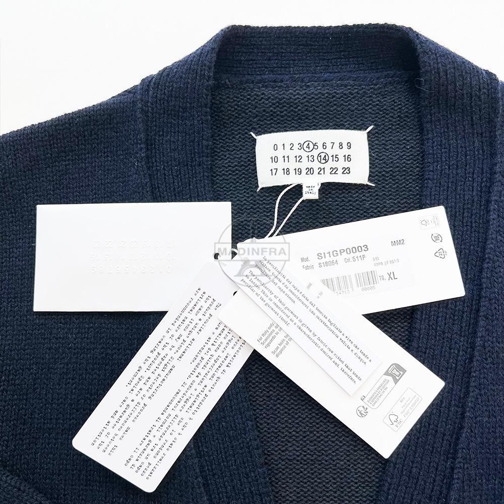 Maison Margiela Stitch Detail Cardigan Navy Wool Men's Knit