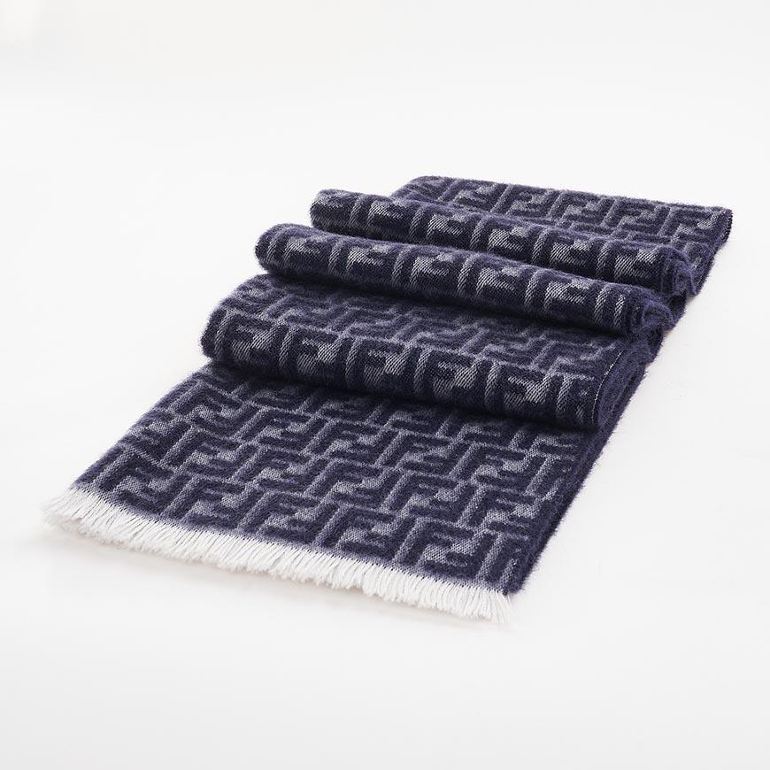 FENDI Men FF Logo Wool Scarf Navy