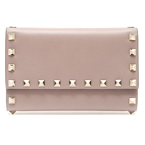 VALENTINO Rockstud Leather Compact Wallet for Women Pink SW2P0S41 BOL P45