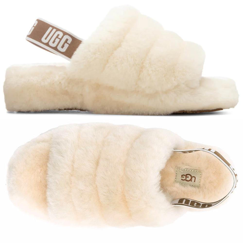 Ugg Natural Fluff Yeah Faux Fur Slide Sandals 1095119 NAT