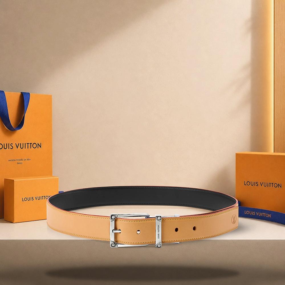 Louis Vuitton Reversible Corner Pin Trunk 35mm Belt Camel Brown M4673