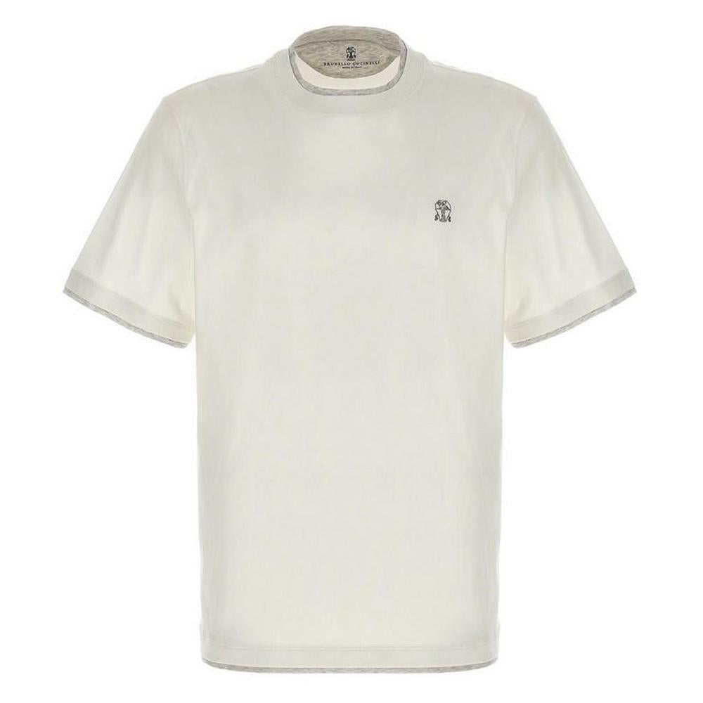 Brunello Cucinelli Embroidered Logo T-Shirt White Men’s