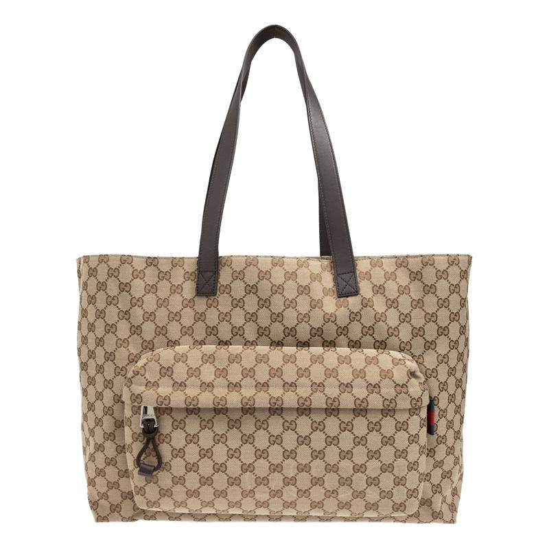 GUCCI GG Canvas Large Tote Bag Beige Brown Unisex