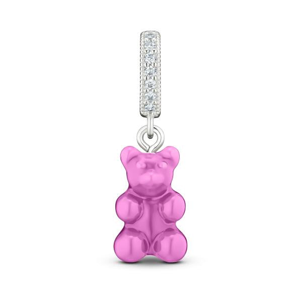 CRYSTAL HAZE Pink Pave Bear Candy Connector Silver Women’s Charm