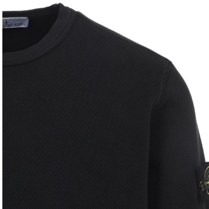 STONE ISLAND Black Cotton Logo Patch Crewneck Sweatshirt