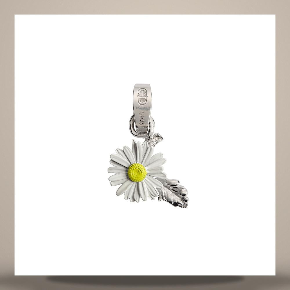 DIOR Daisy Charm Silver Yellow White Lacquer Keychain X0306HOMSTD975