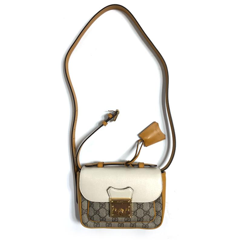 GUCCI Padlock Mini Shoulder Bag Beige GG Supreme Leather Trim
