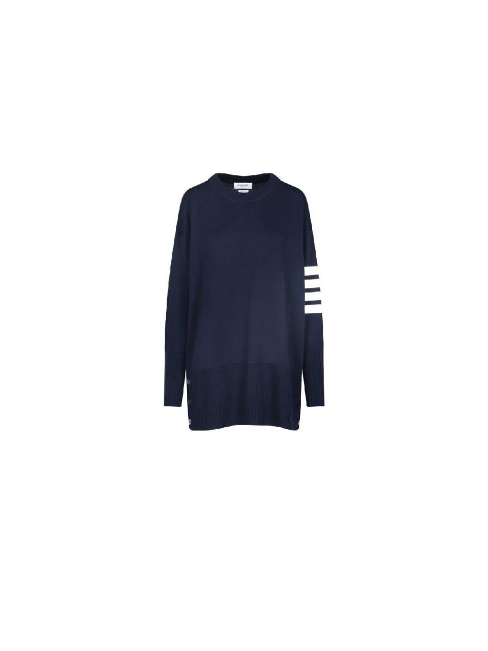 THOM BROWNE Oversized Crewneck 4-Bar Stripe Knit Sweater Navy