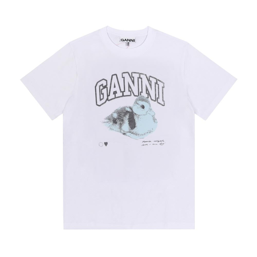 GANNI Duck Logo Print Short Sleeve T-Shirt Women’s White Cotton