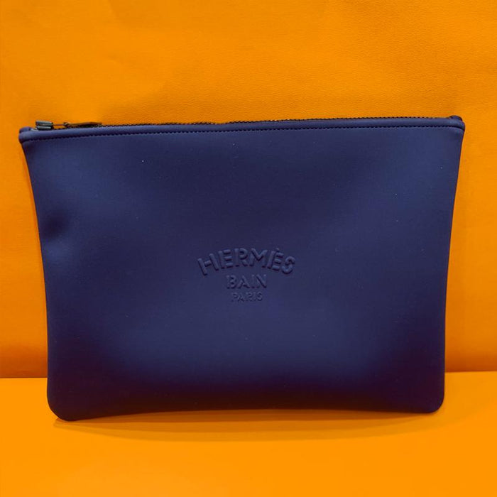HERMES Blue Water-Resistant Neobain Flat Clutch Medium