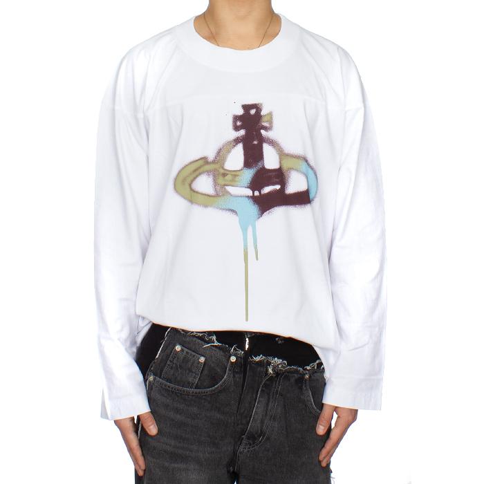 Vivienne Westwood Spray Print Oversized Long Sleeve T-Shirt Men White