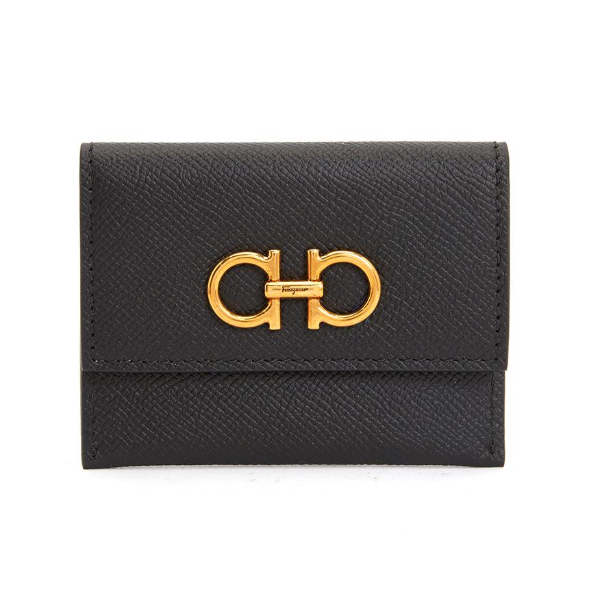 Ferragamo Gancini Leather Women’s Card Holder Wallet NERO 0779901